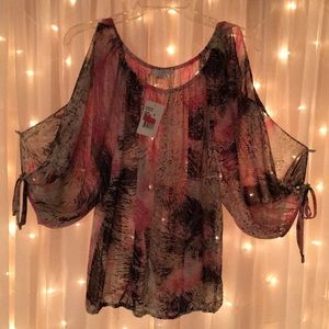 Pink Machete Harlow Zee Sheer Cold Shoulder Top(S)